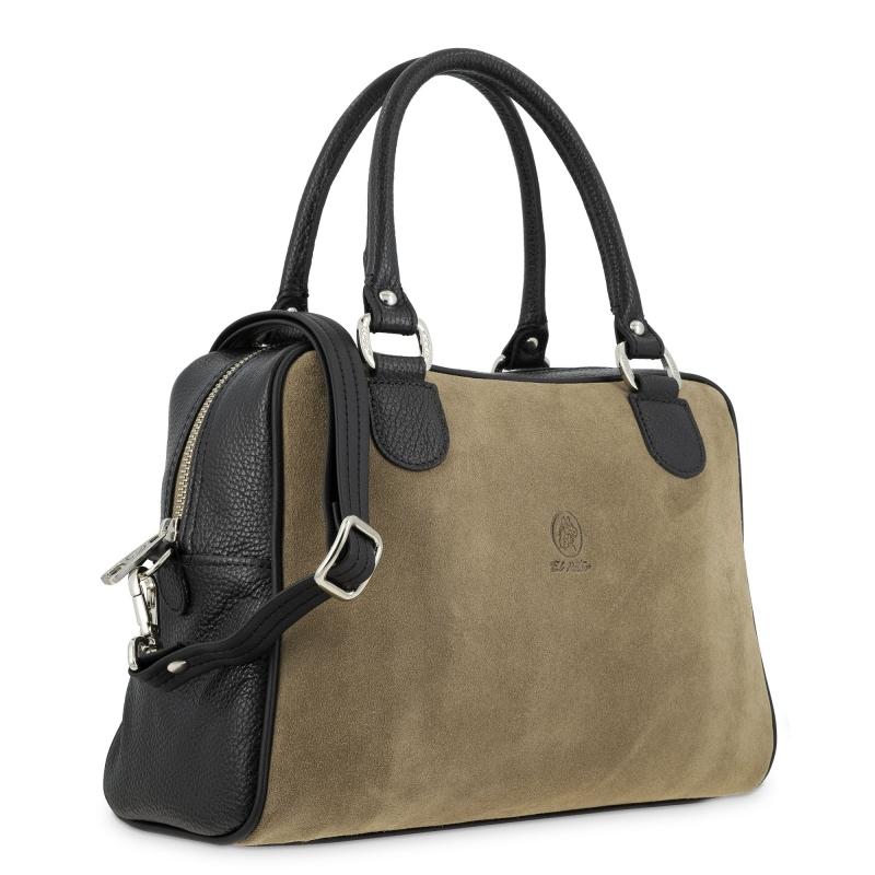 El Potro Bolso Bowling Mujer En Piel Vacuno Color Topo/negro - Natural