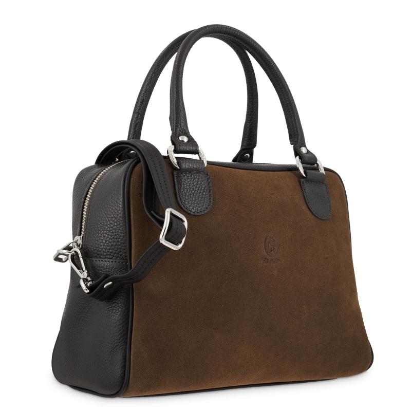 El Potro Bolso Bowling Mujer En Piel Vacuno Color Topo/negro - Natural