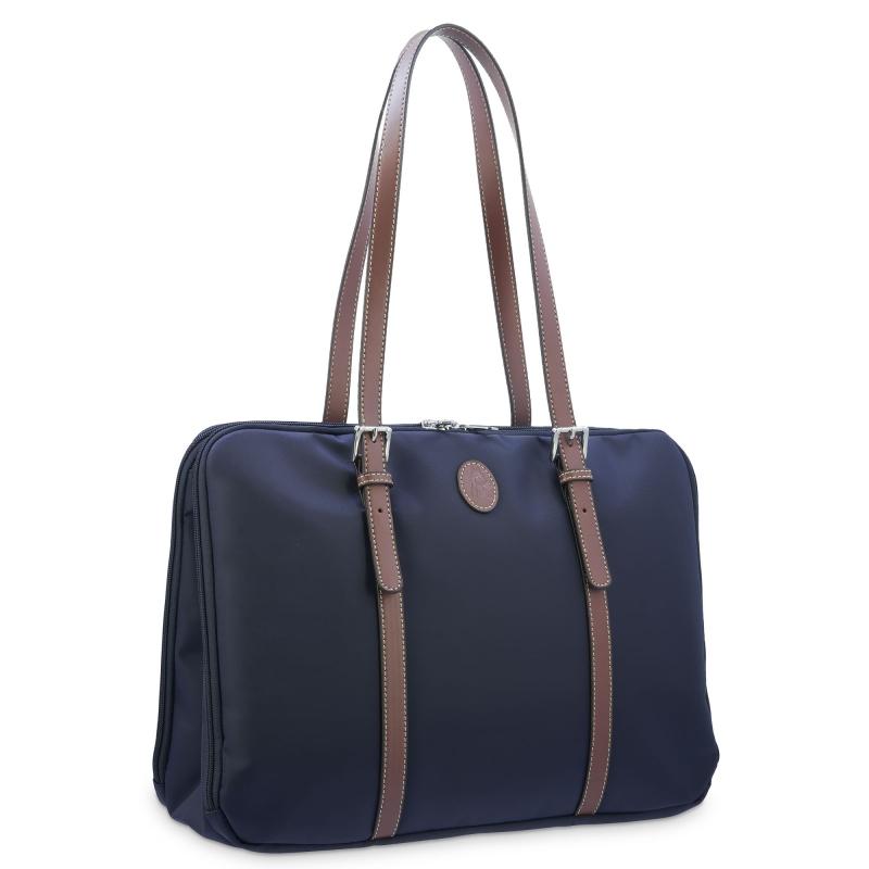 El Potro Bolso Carpeta En Lona Azul Y Piel Vacuno Color Cuero-Paris