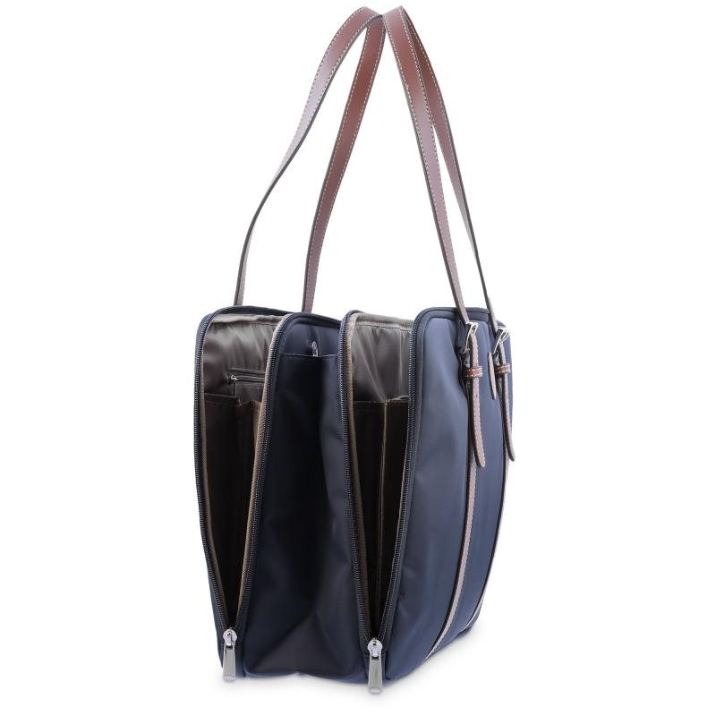 El Potro Bolso Carpeta En Lona Azul Y Piel Vacuno Color Cuero-Paris