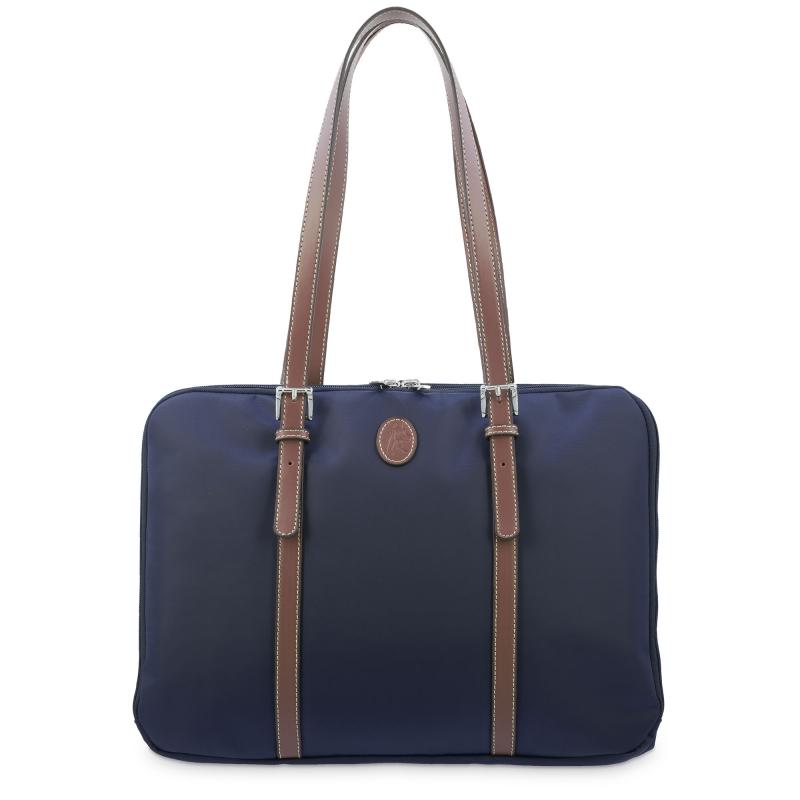 El potro Bolso carpeta en lona azul y piel vacuno color cuero-Paris