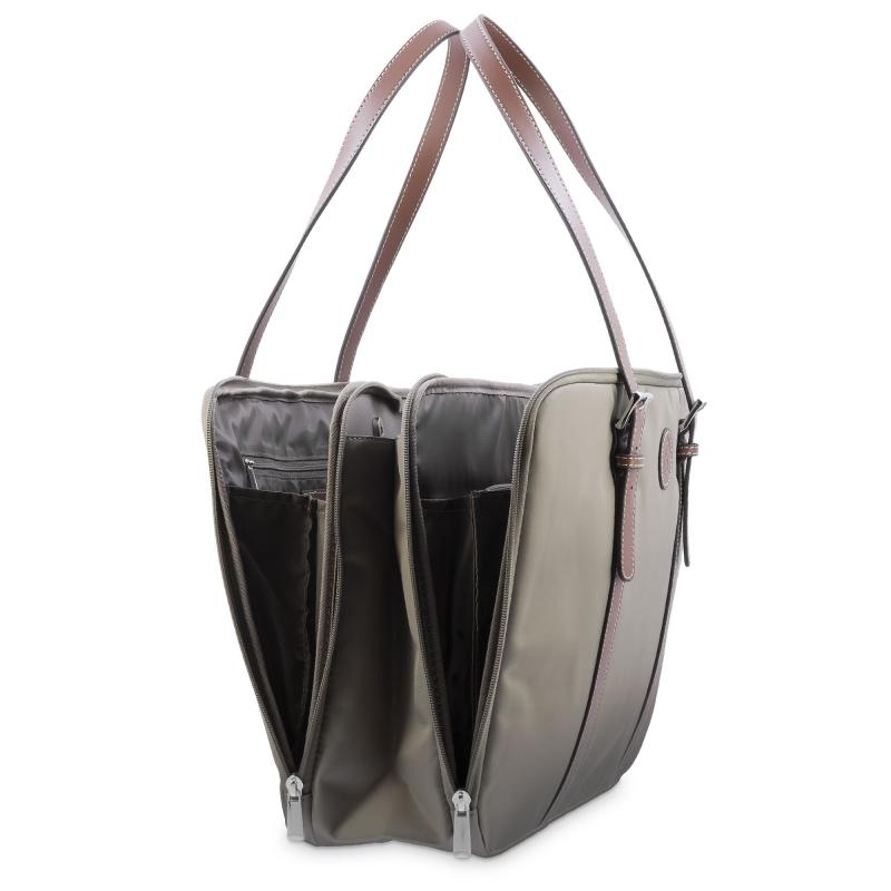 El Potro Bolso Carpeta En Lona Taupe Y Piel Vacuno Color Cuero-Paris