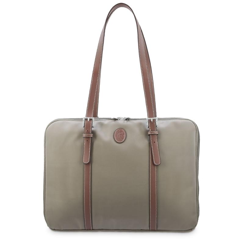 El potro Bolso carpeta en lona taupe y piel vacuno color cuero-Paris