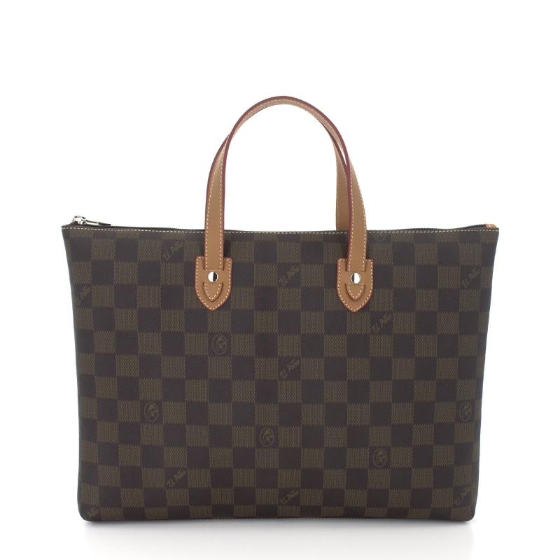 El potro Bolso Carpeta Maletín mujer en lona y piel vacuno color marróm - Chess