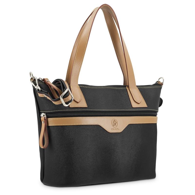 El Potro Bolso Cesta Mediano De Mujer En Lona Y Piel Vacuno Color Negro - Base