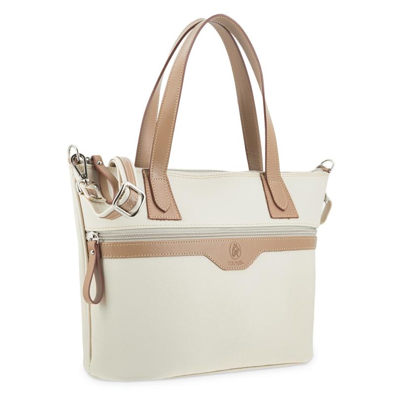 El Potro Bolso Cesta Mediano De Mujer En Lona Y Piel Vacuno Color Beige - Base