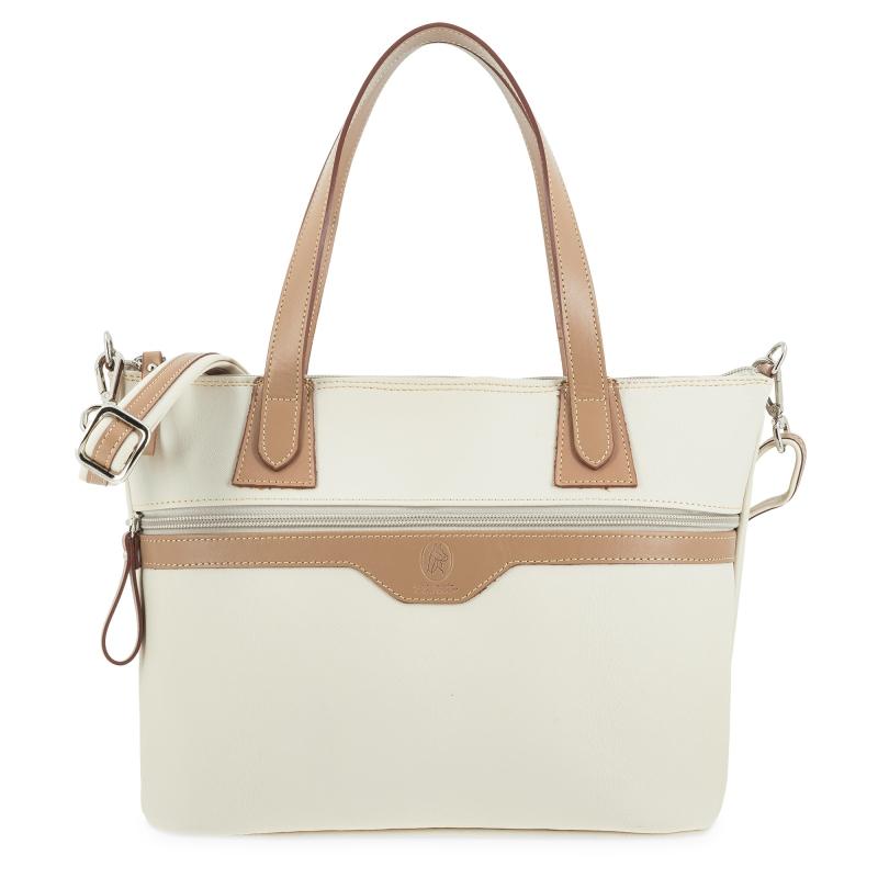 El potro Bolso cesta mediano de mujer en lona y piel vacuno color beige - Base