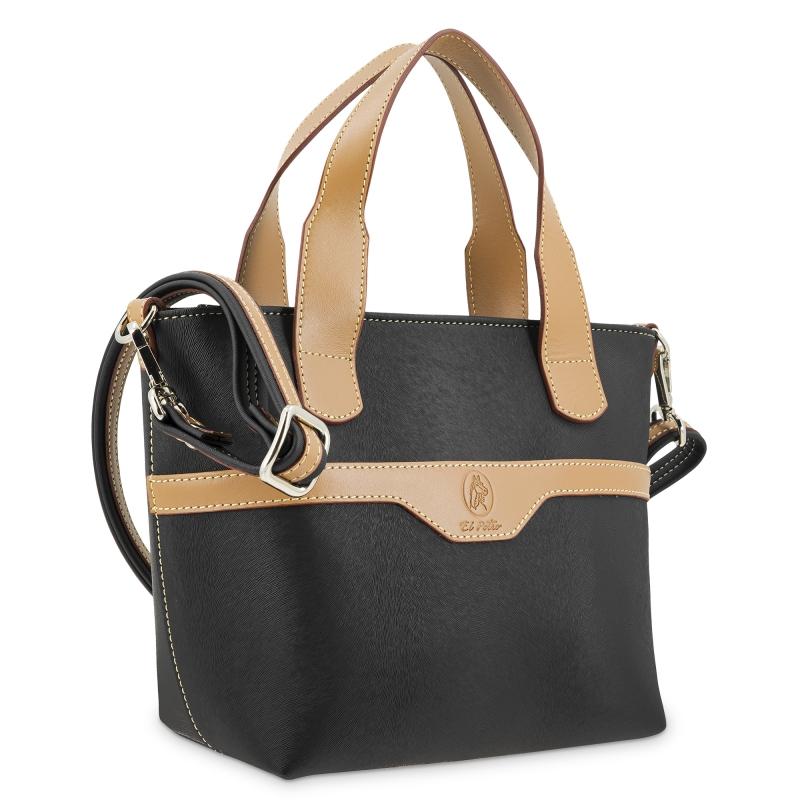 El Potro Bolso Cesta Pequeño De Mujer En Lona Y Piel Vacuno Color Negro - Base