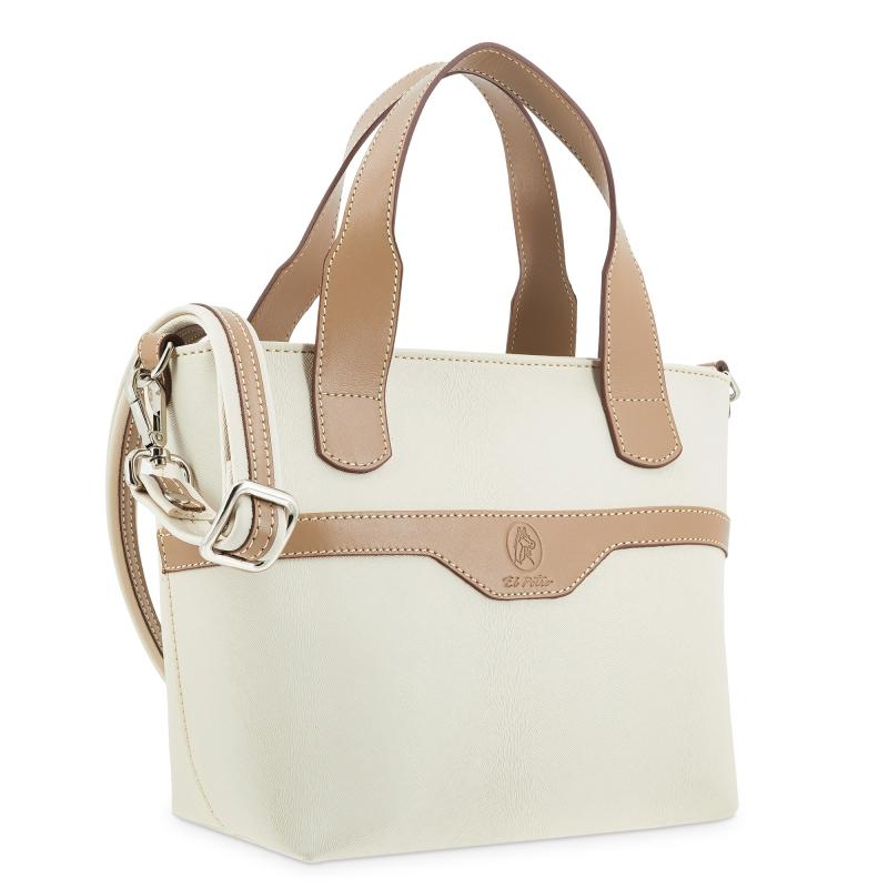 El Potro Bolso Cesta Pequeño De Mujer En Lona Y Piel Vacuno Color Beige - Base