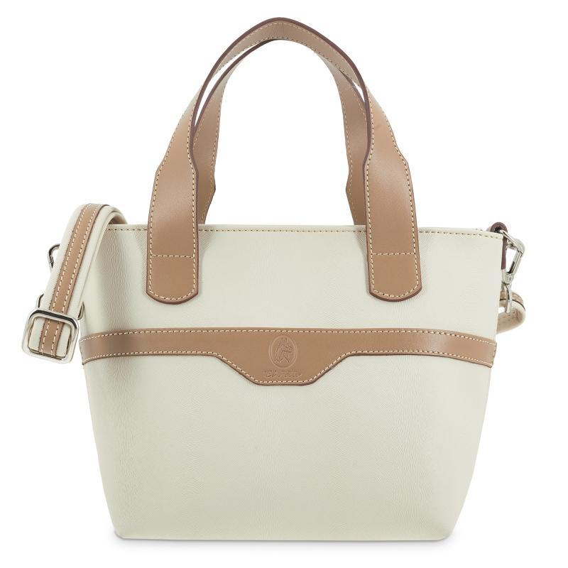 El potro Bolso cesta pequeño de mujer en lona y piel vacuno color beige - Base