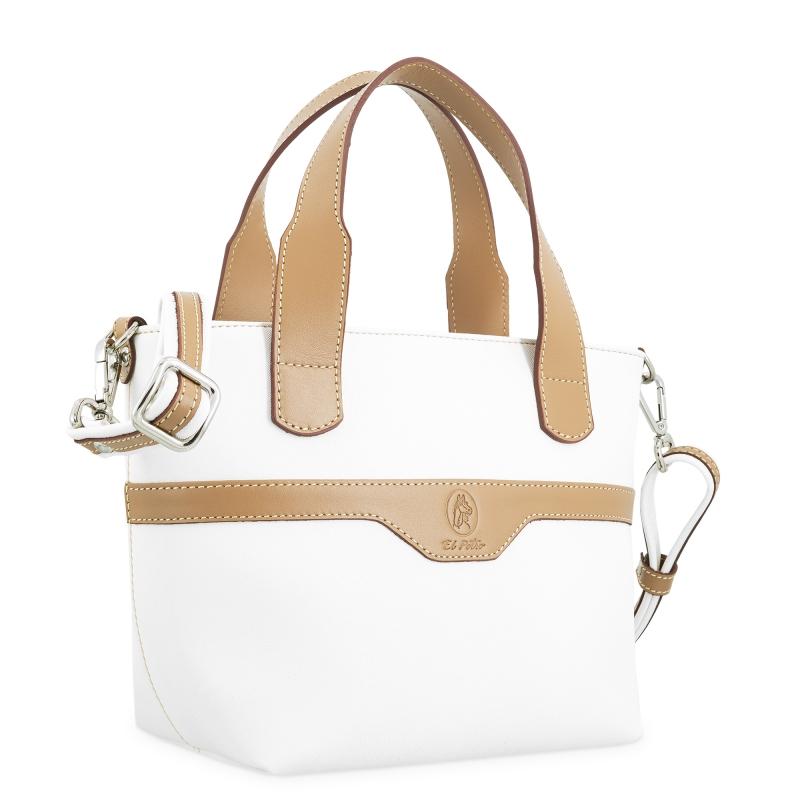 El Potro Bolso Cesta Pequeño De Mujer En Lona Y Piel Vacuno Color Blanco - Base