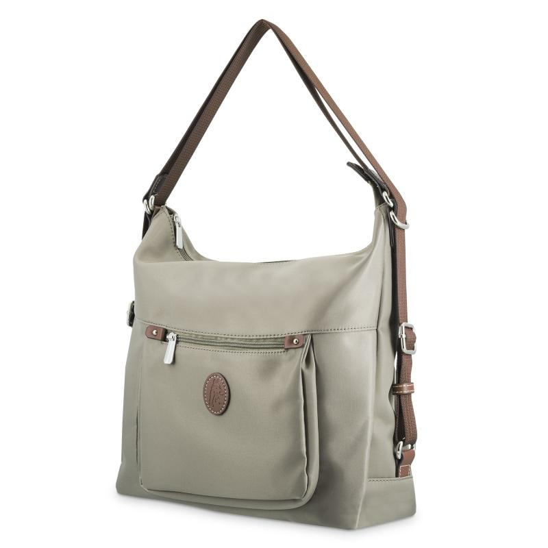 El Potro Bolso Convertible En Mochila De Mujer En Lona Y Piel Vacuno Color Taupe-Paris