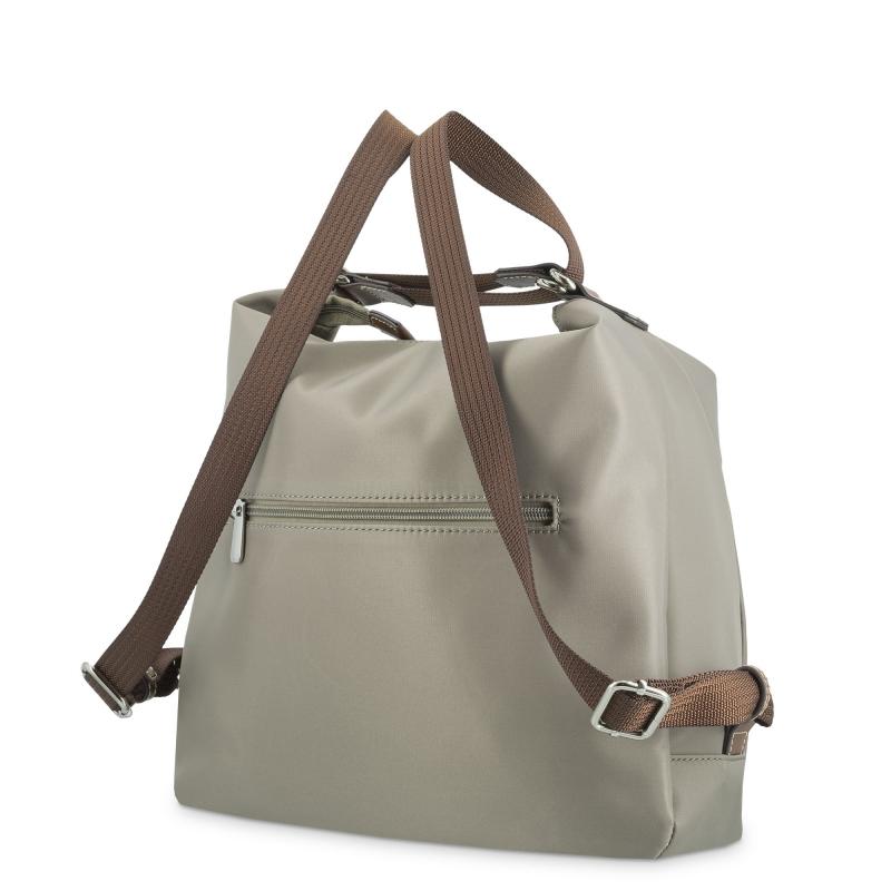 El Potro Bolso Convertible En Mochila De Mujer En Lona Y Piel Vacuno Color Taupe-Paris