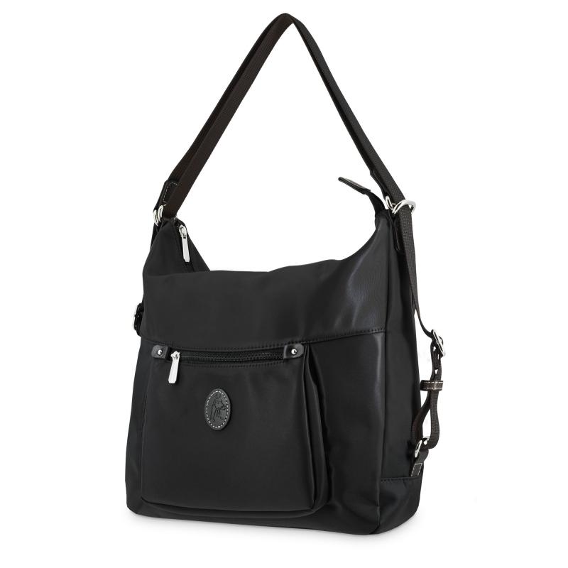 El Potro Bolso Convertible En Mochilade Mujer En Lona Y Piel Vacuno Color Negro-Paris