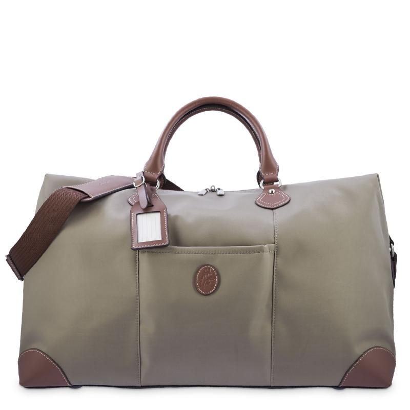 El potro Bolso de viaje unisex en lona taupe y piel vacuno color cuero-Paris