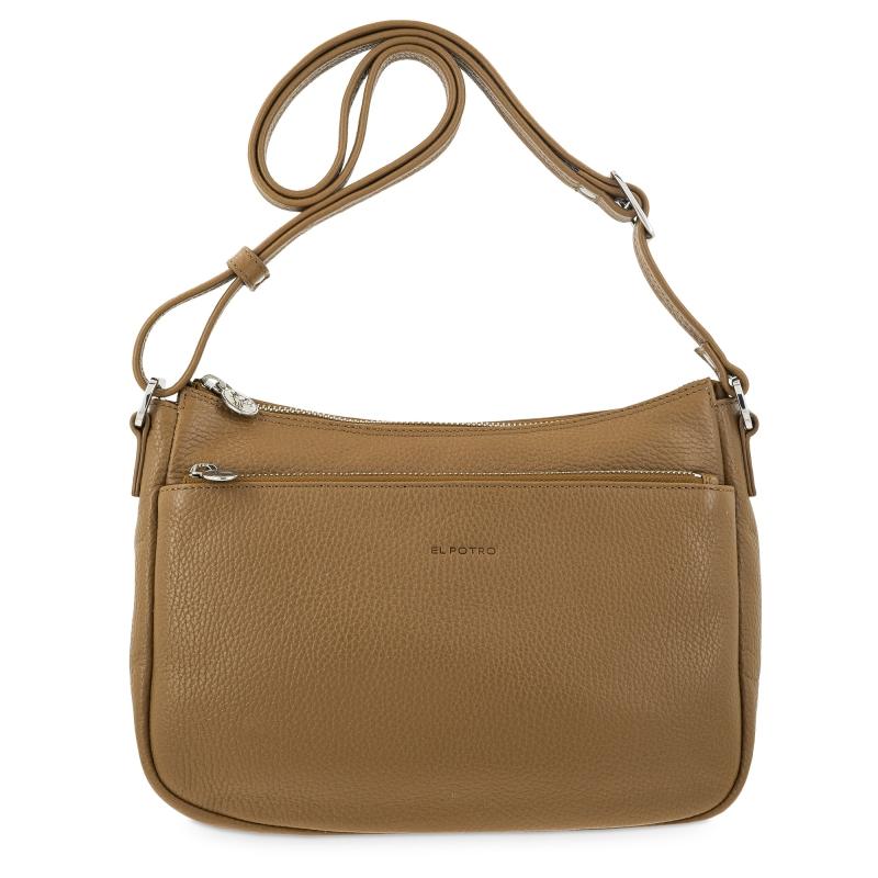 El potro Bolso góndola bandolera de 3 cremalleras mujer en piel vacuno color cuero- I R I S