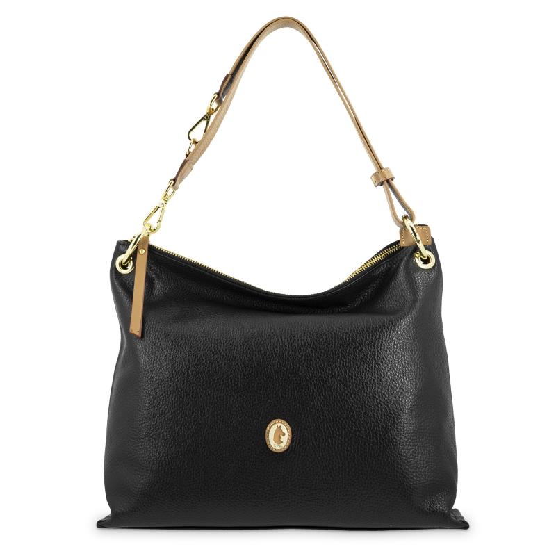 El potro Bolso Hobo mediano en piel vacuno color negro - Oasis