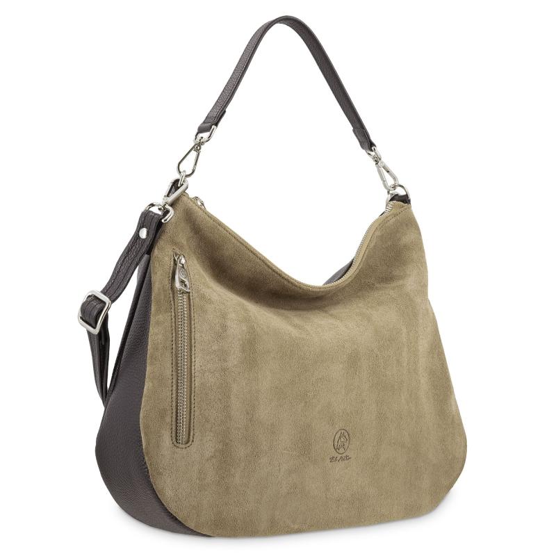 El Potro Bolso Hobo Mujer En Piel Vacuno Color Topo/negro-Natural