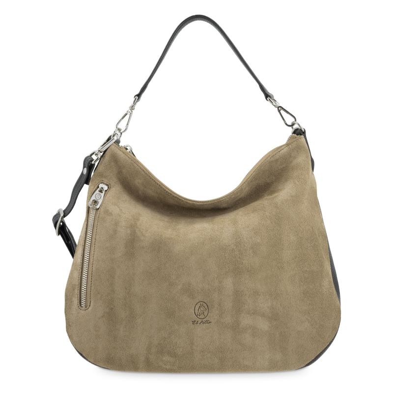 El potro Bolso Hobo mujer en piel vacuno color topo/negro-Natural