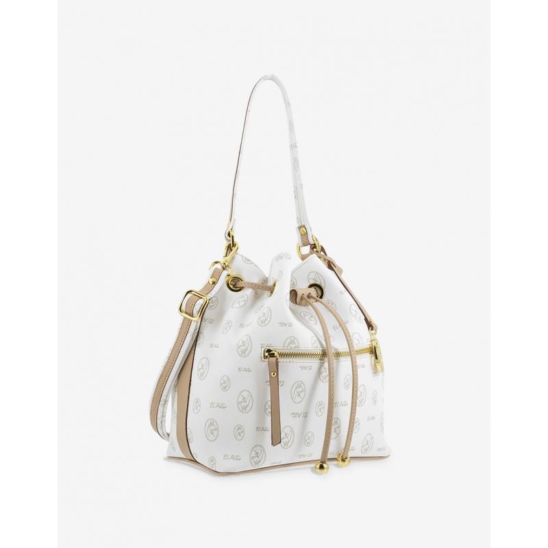 El Potro Bolso Saco Mujer En Lona Blanco Y Piel Vacuno Cuero-Vintage