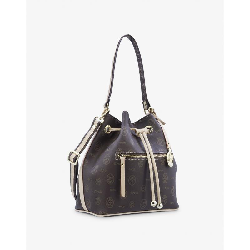 El Potro Bolso Saco Mujer En Lona Marrón Y Piel Vacuno Cuero-Vintage