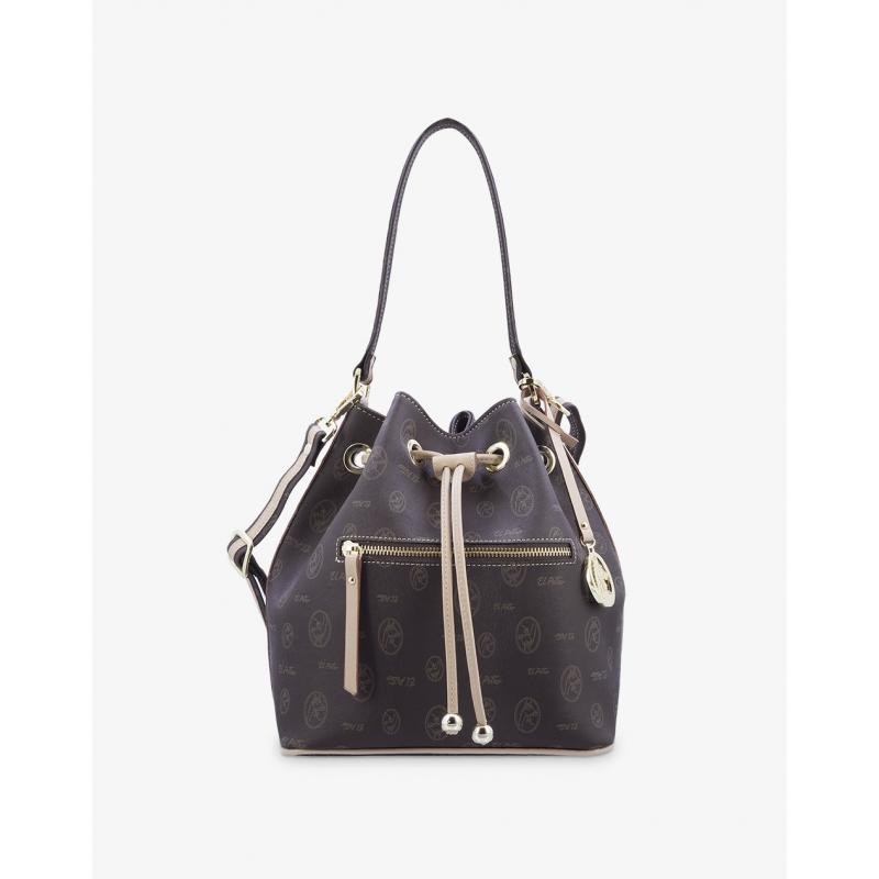 El potro Bolso saco mujer en lona marrón y piel vacuno cuero-Vintage