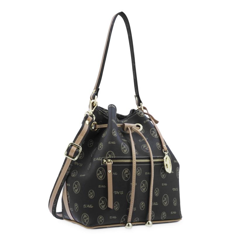 El Potro Bolso Saco Mujer En Lona Negro Y Piel Vacuno Cuero-Vintage