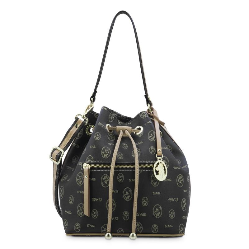 El potro Bolso saco mujer en lona negro y piel vacuno cuero-Vintage