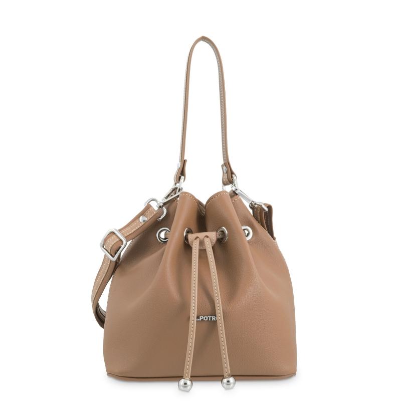 El potro Bolso Saco pequeño mujer en lona y piel vacuno color cuero -Angula