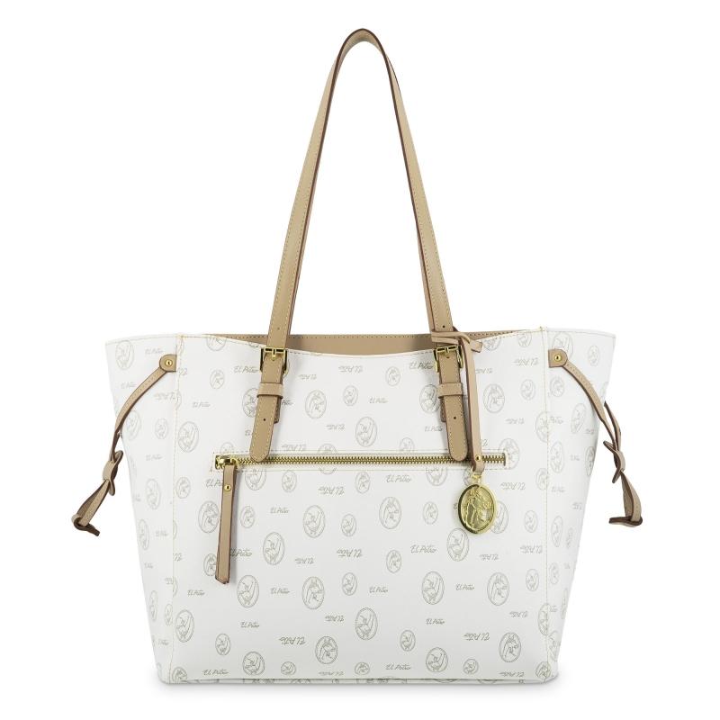 El Potro Bolso Shopper De Lona Blanco Y Piel Vacuna Cuero Con Logos-EL POTRO