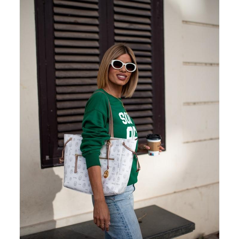 El potro Bolso shopper de lona blanco y piel vacuna cuero con logos-EL POTRO