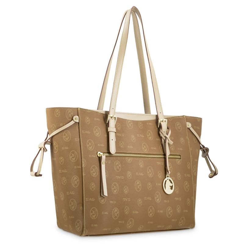 El Potro Bolso Shopper De Lona Cuero Y Piel Vacuna Cuero Con Logos-EL POTRO