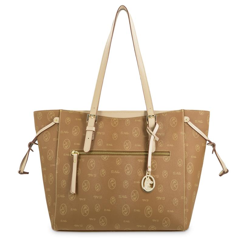 El potro Bolso shopper de lona cuero y piel vacuna cuero con logos-EL POTRO