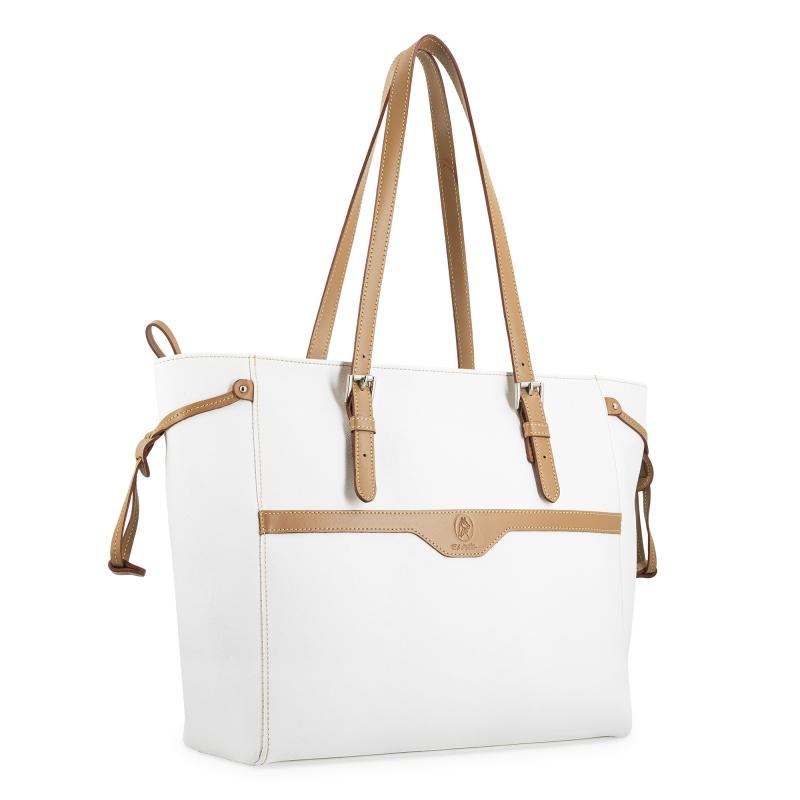 El Potro Bolso Shopping Mujer En Lona Y Piel Vacuno Color Blanco- Base