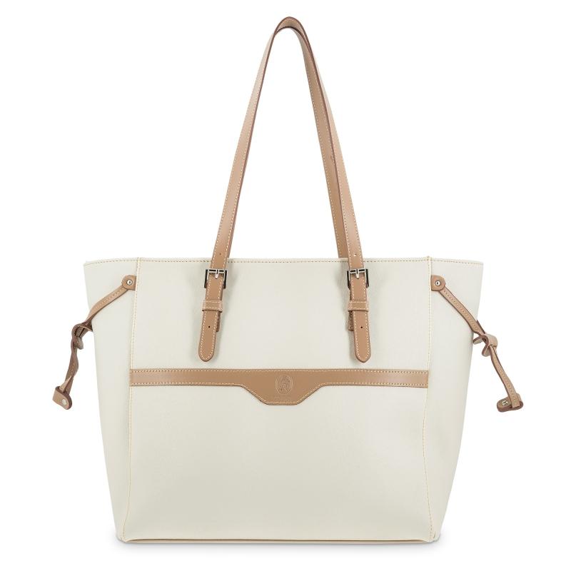 El potro Bolso Shopping mujer en lona y piel vacuno color beige - Base