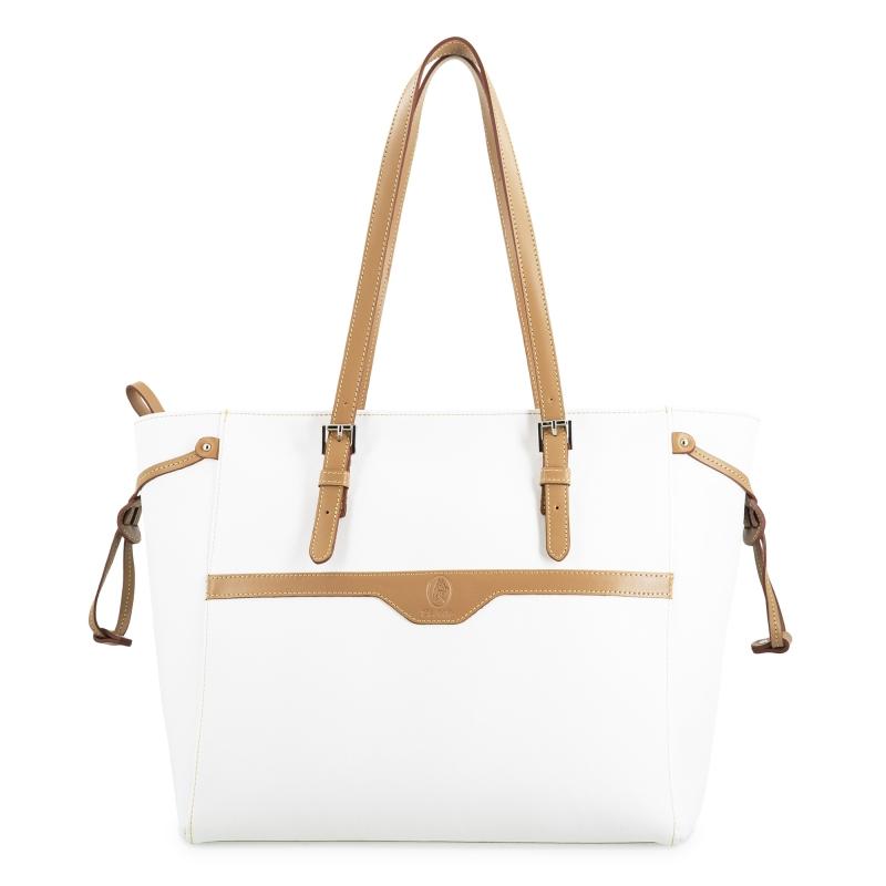 El potro Bolso Shopping mujer en lona y piel vacuno color blanco- Base
