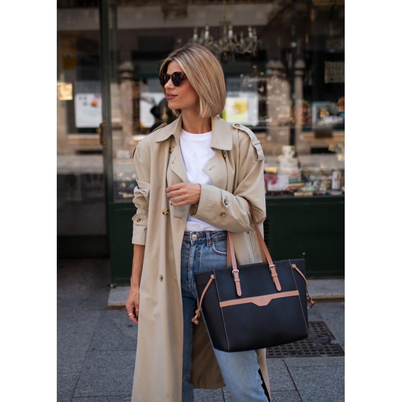 El Potro Bolso Shopping Mujer En Lona Y Piel Vacuno Color Negro - Base