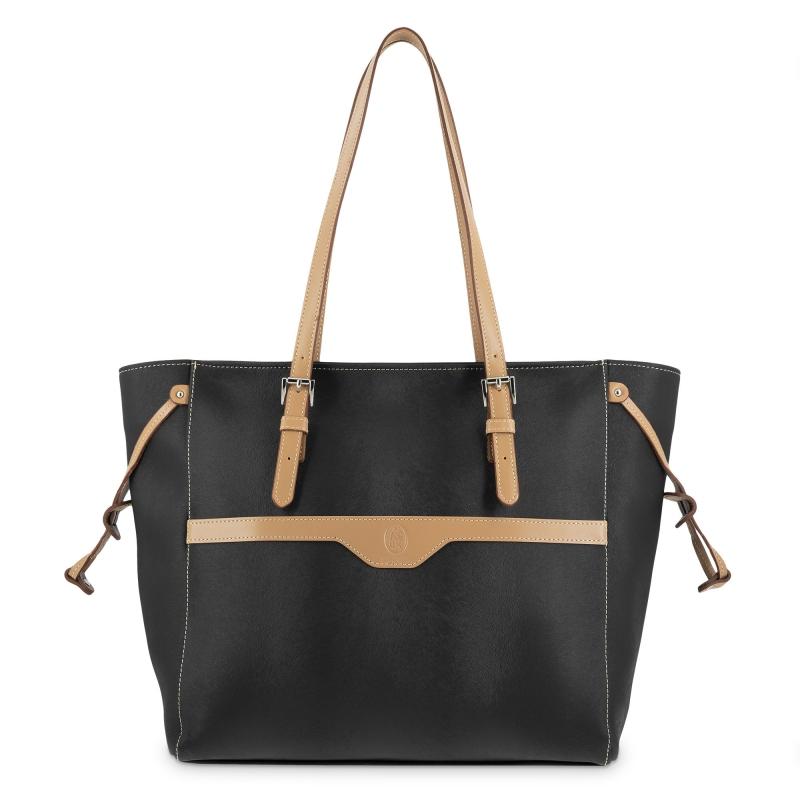 El potro Bolso Shopping mujer en lona y piel vacuno color negro - Base