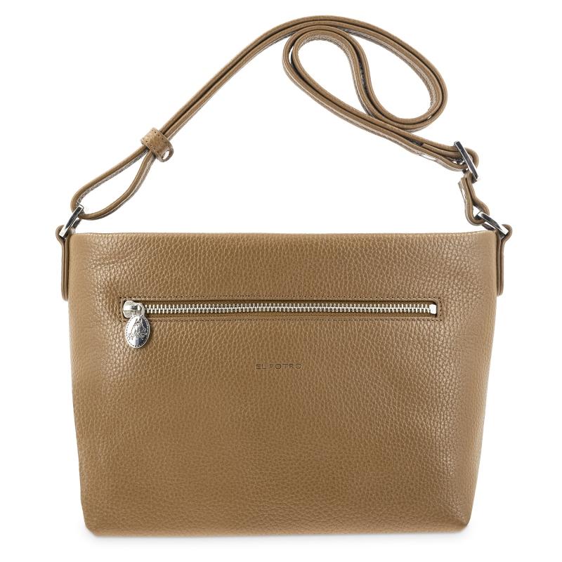 El potro Bolso suave bandolera de 3 cremalleras mujer en piel vacuno color cuero - I R I S