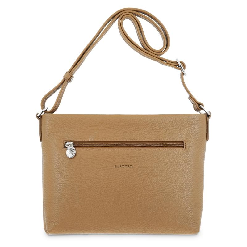 El potro Bolso suave bandolera de 3 cremalleras mujer en piel vacuno color cuero- Floater