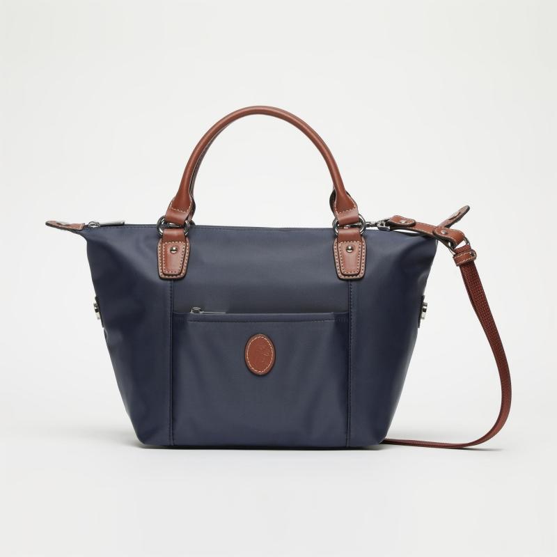 El potro Bolso Tote mujer en lona y piel vacuno color azul-cuero-Paris