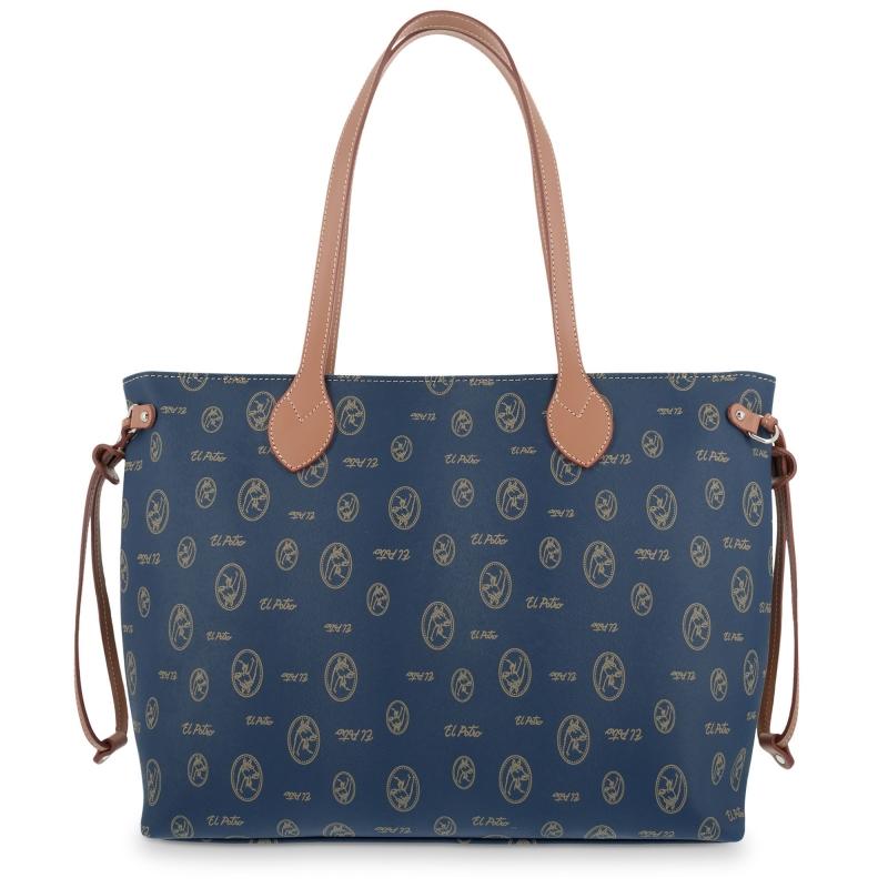 El potro Bolso Tote mujer en lona y piel vacuno color azul - Lona