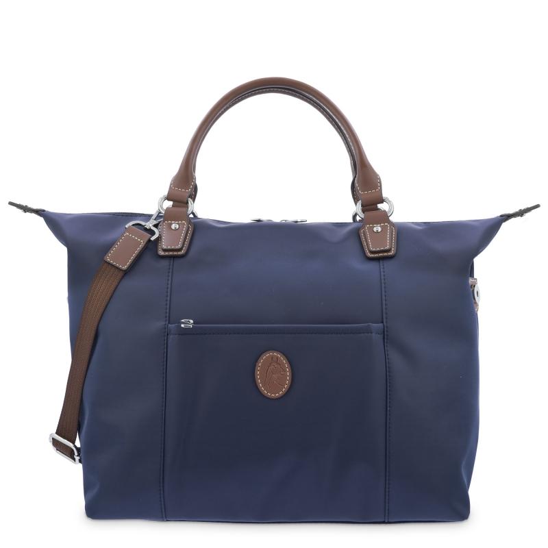 El potro Bolso Tote mujer en lona y piel vacuno color azul-cuero-Paris