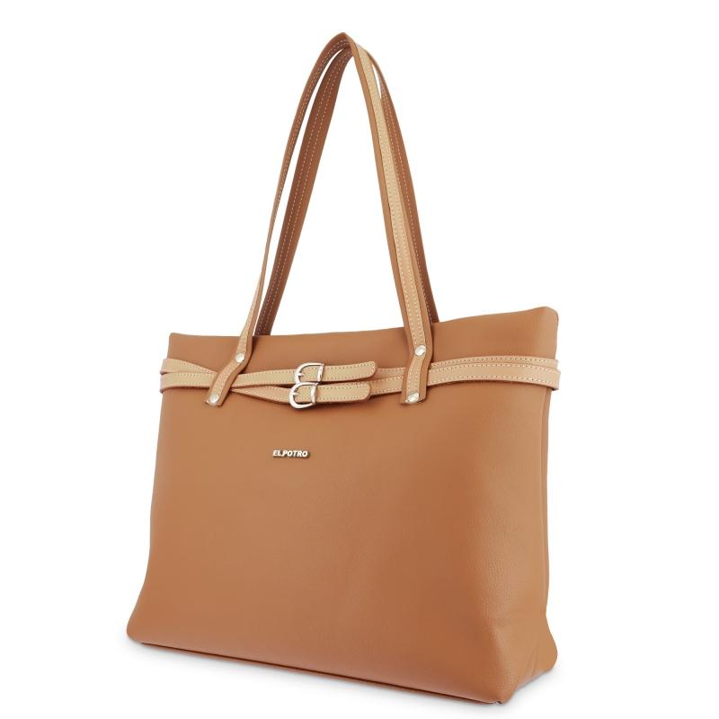 El Potro Bolso Tote Mujer En Lona Y Piel Vacuno Color Cuero-Angula