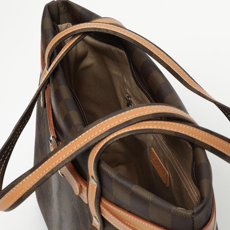 El Potro Bolso Tote Mujer En Lona Y Piel Vacuno Color Marrón -Chess