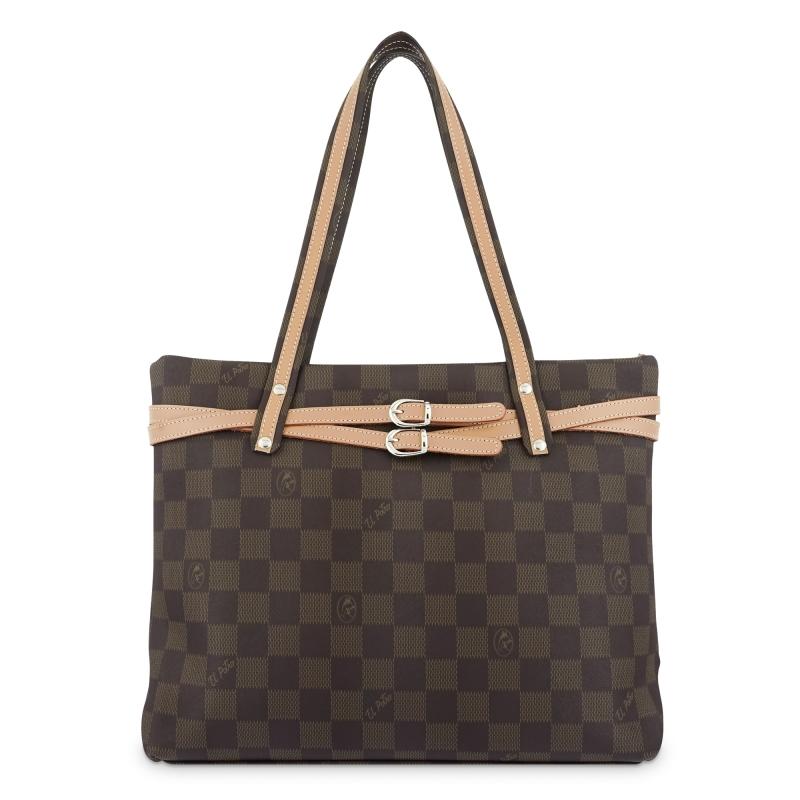 El potro Bolso Tote mujer en lona y piel vacuno color marrón -Chess