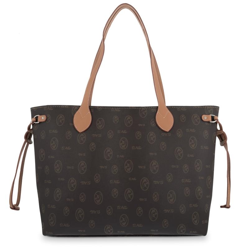 El potro Bolso Tote mujer en lona y piel vacuno color marrón - Lona