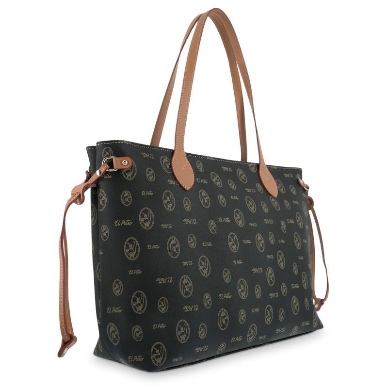 El Potro Bolso Tote Mujer En Lona Y Piel Vacuno Color Negro - Lona