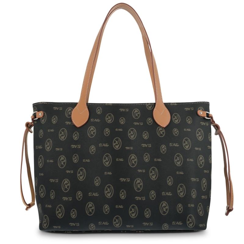 El potro Bolso Tote mujer en lona y piel vacuno color negro - Lona