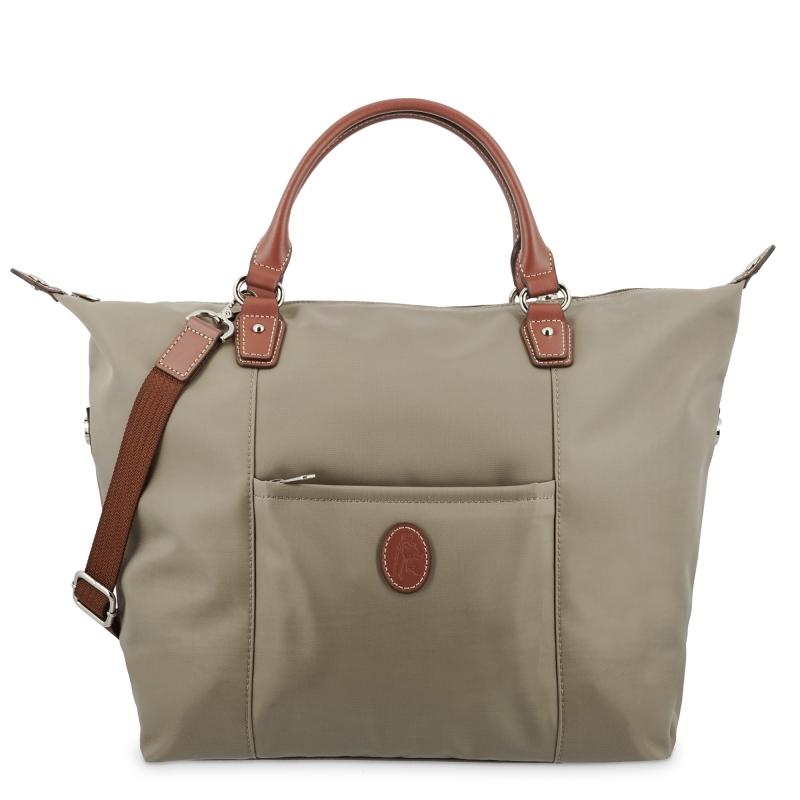 El potro Bolso Tote mujer en lona y piel vacuno color taupe-cuero-Paris